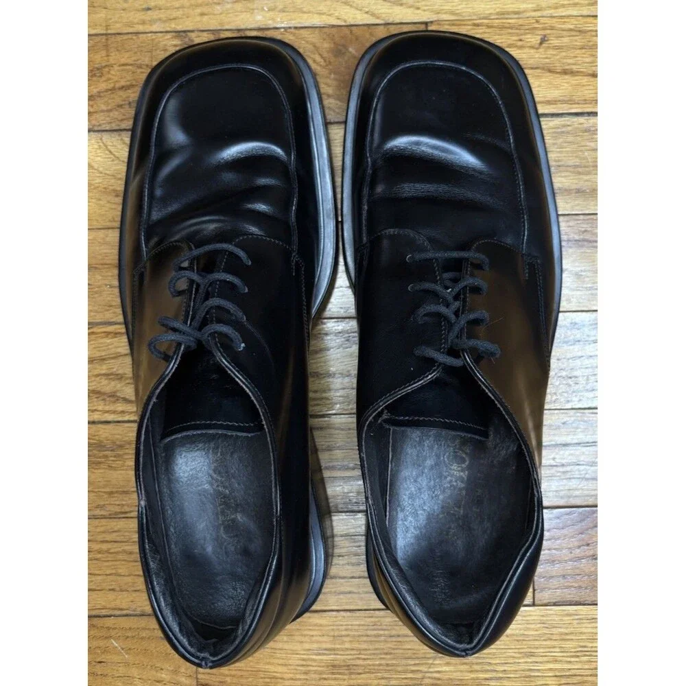 Boemos Men’s 14 Black Leather Vintage Style Dress Shoes Square Toe Derby Italy